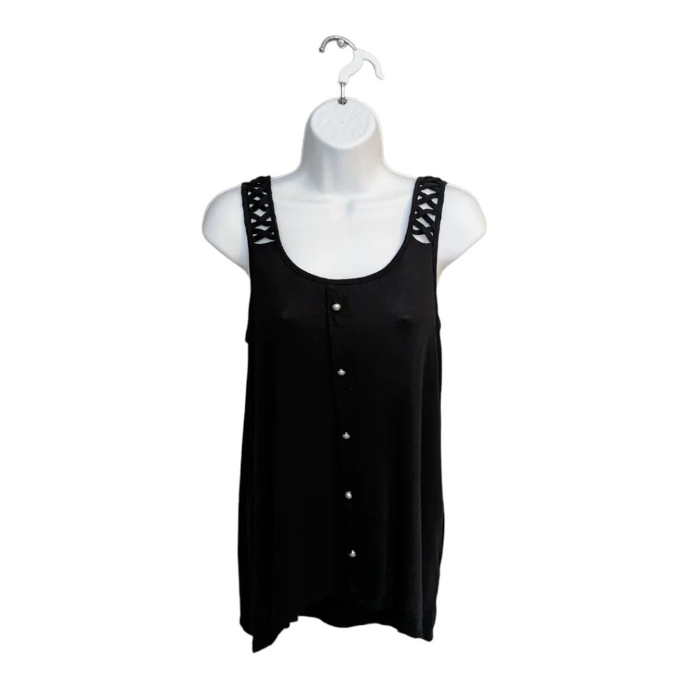 Lily Morgan Button Down Tank Top Black S